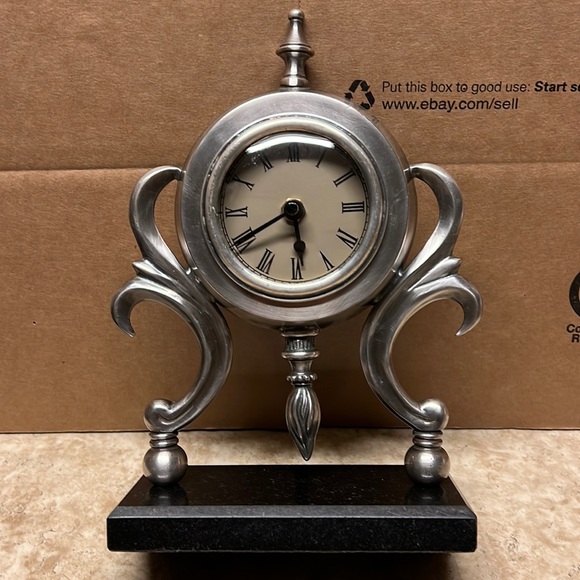 BOMBAY CO. Pewter EDMOND Clock Quartz Desk Granite Base - Picture 1 of 6